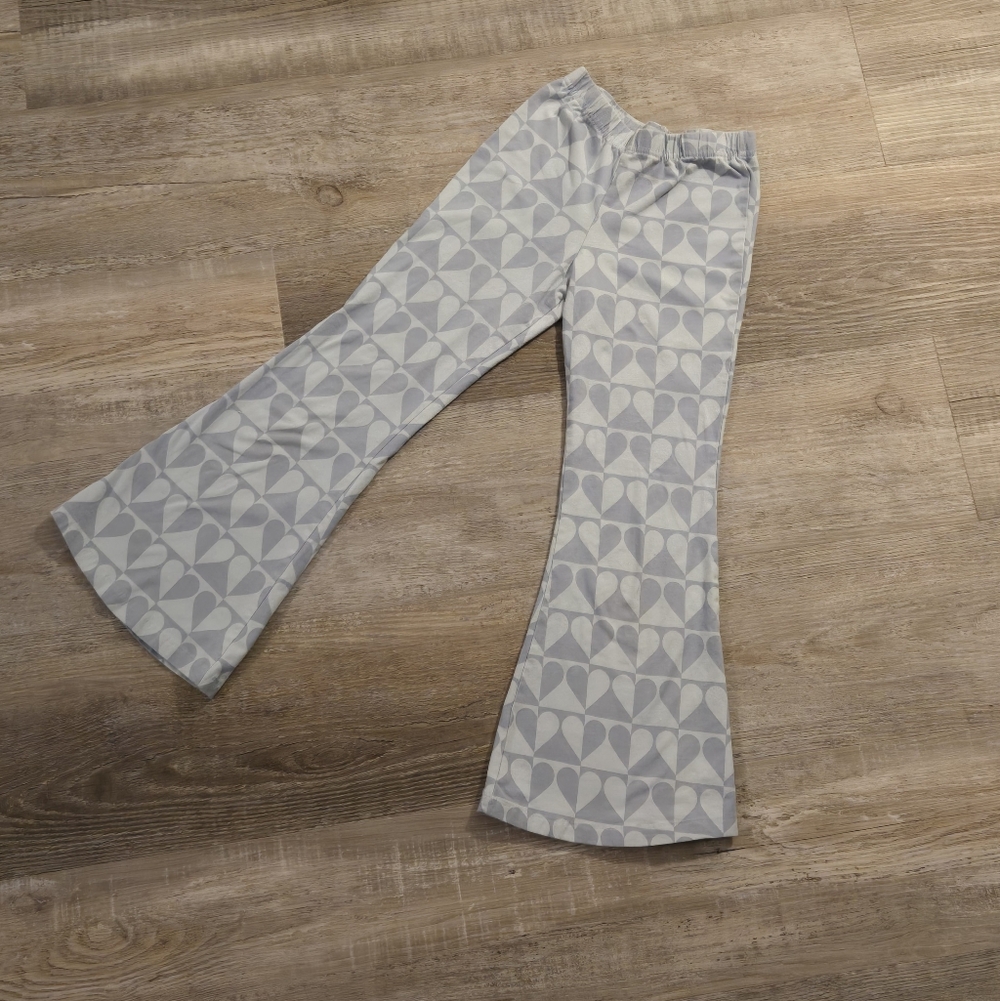 Messy Bun Girls Medium Light Blue Heart Print Flare Pants